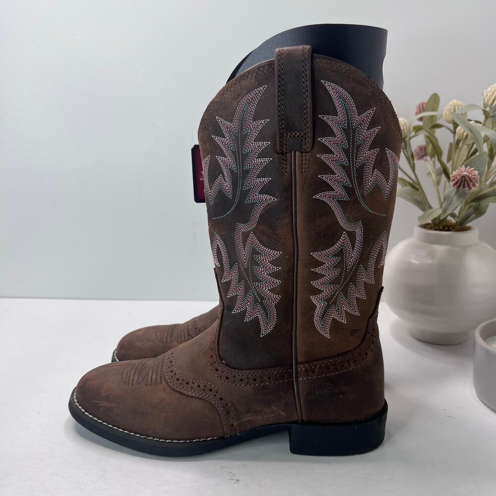 Ariat Heritage Stockman Western Boot Leather Embroider Brown Women 6.5B Tried On